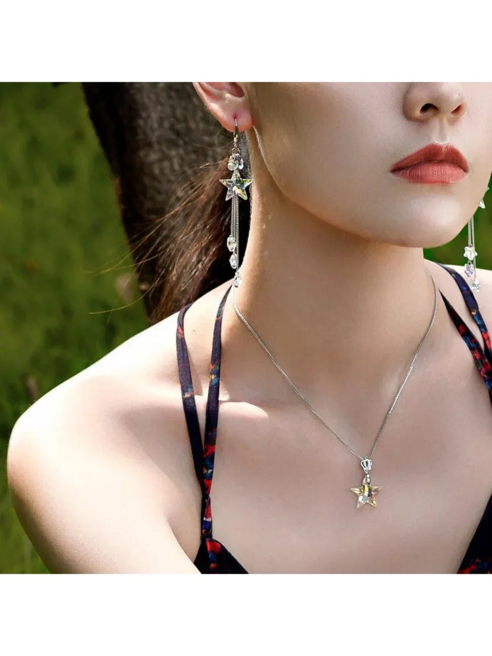 Handmade 925 Sterling Silver Star Drop Earrings with Aurora Borealis Crystals